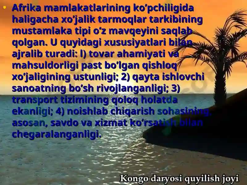 Afrika mamlakatlari xo’jaligi, iqtisodiy rayonlari 2