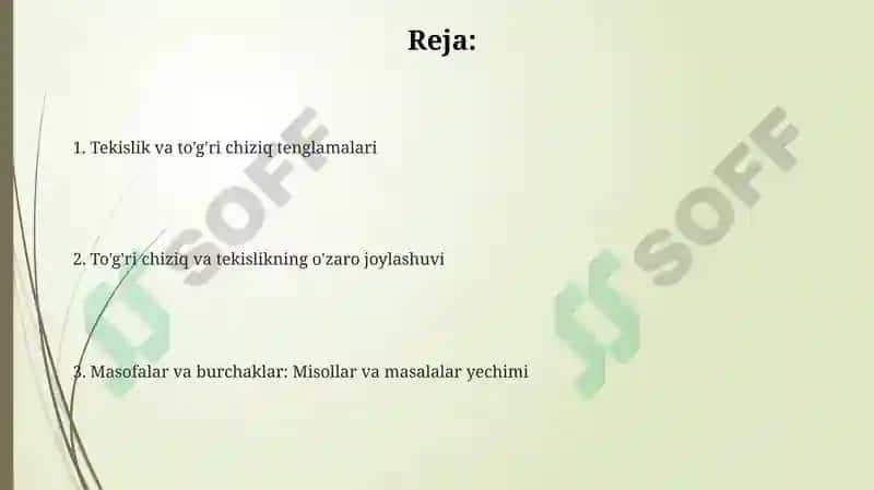 Fazoda toʻgʻri chiziq va tekislikka doir asosiy masalalar 2