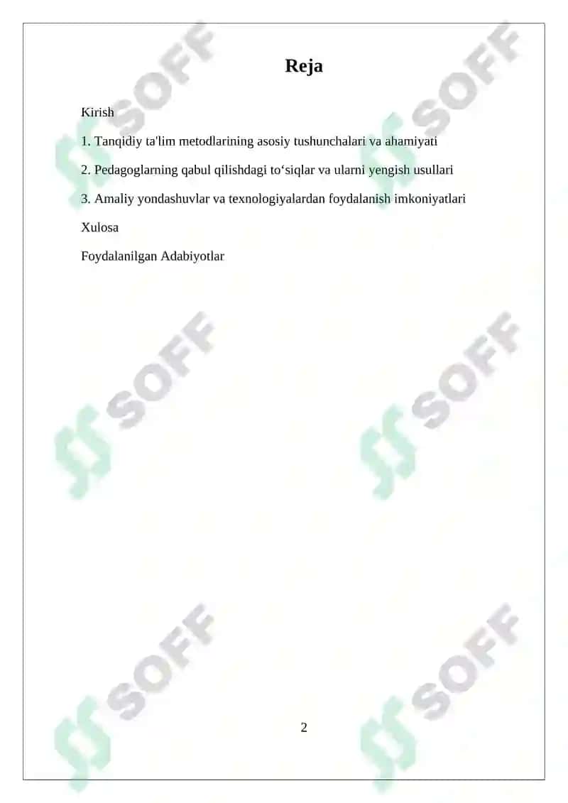 PEDAGOGLARNING TANQIDIY TALIM METODLARINI QABUL QILISH DARAJASI VA ULARGA BOʻLGAN TOʻSIQLAR 2