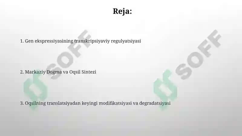 Oqsil biosintezi va uning genetik darajasidagi regulyatsiyasi 2