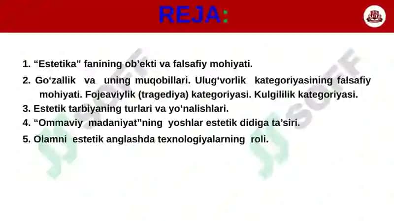 Nafosat falsafasi (Estetika) 2