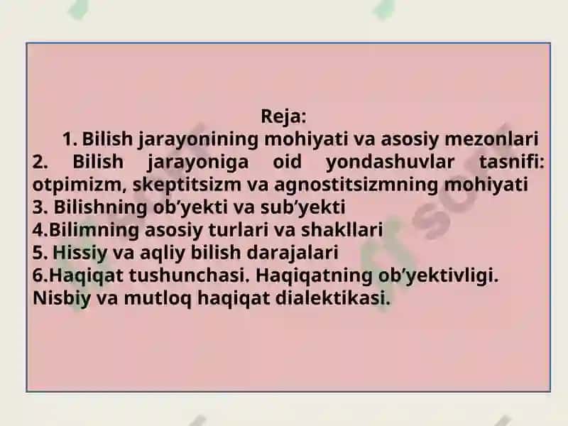 Bilish falsafasi (gnoseologiya) 2