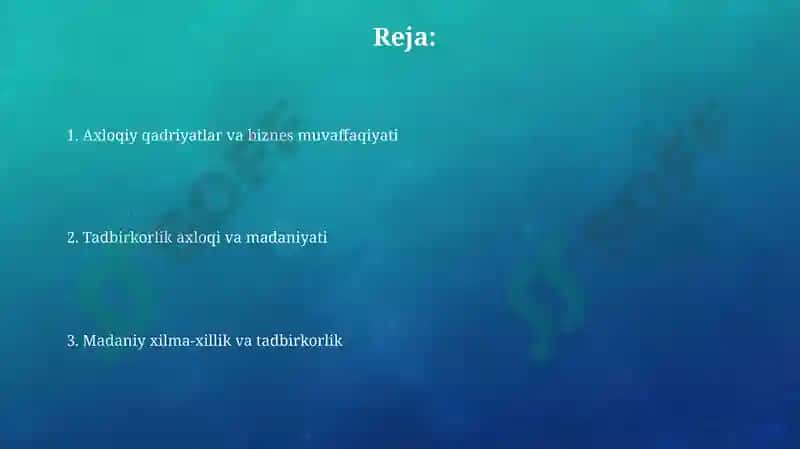 Tadbirkorlik etikasi va madaniyati 2