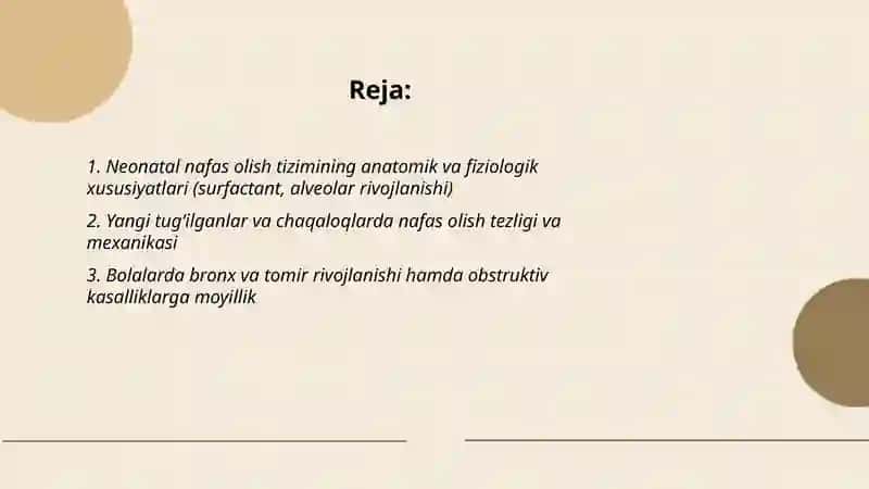 Nafas olish va ayrish tizimining yoshga bogʻliq xususiyatlari 2