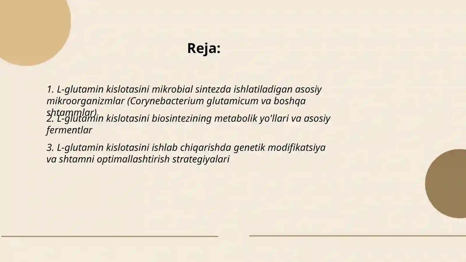 L-glutamin kislotani mikrobiologik uslubda sintezlash va ajratib olish texnologiyasi 2
