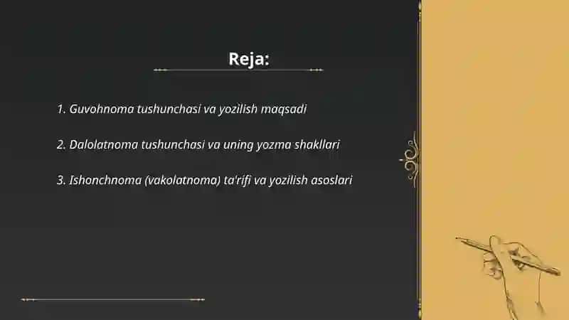 Guvohnoma, dalolatnoma, ishonchnoma yozilish uslubi 2