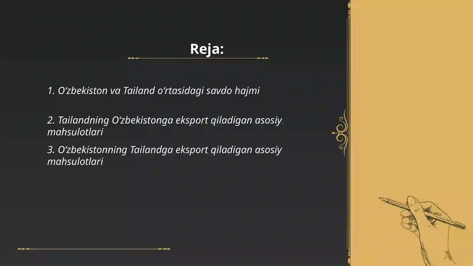 Oʻzbekiston va Tailandning ijtimoiy iqtisodiy aloqalari 2