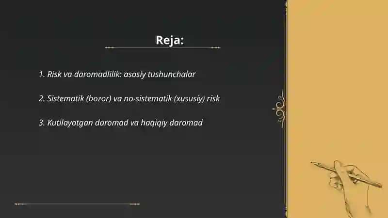 Risk va daromadlilik 2