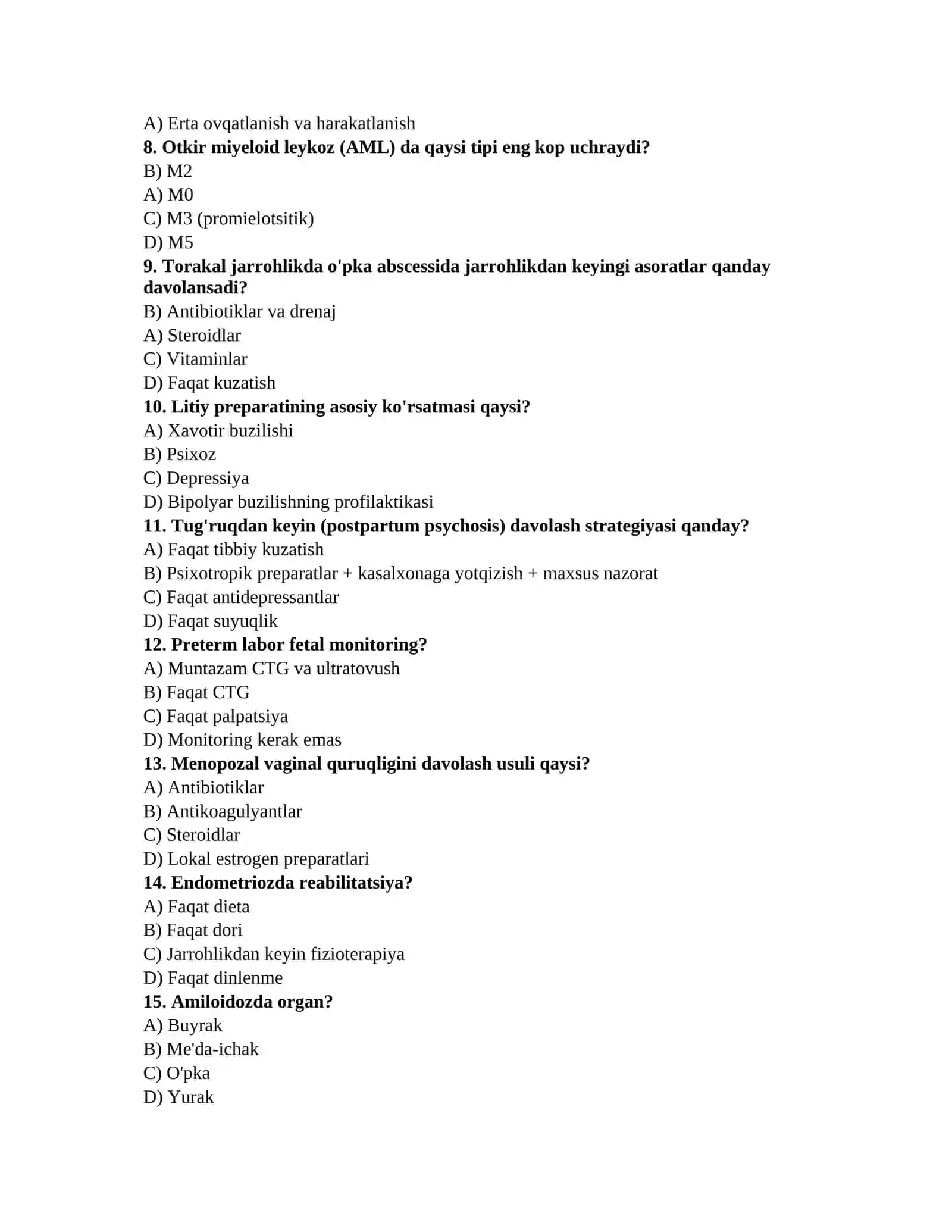 Tibbiyot bilimlari testi 2