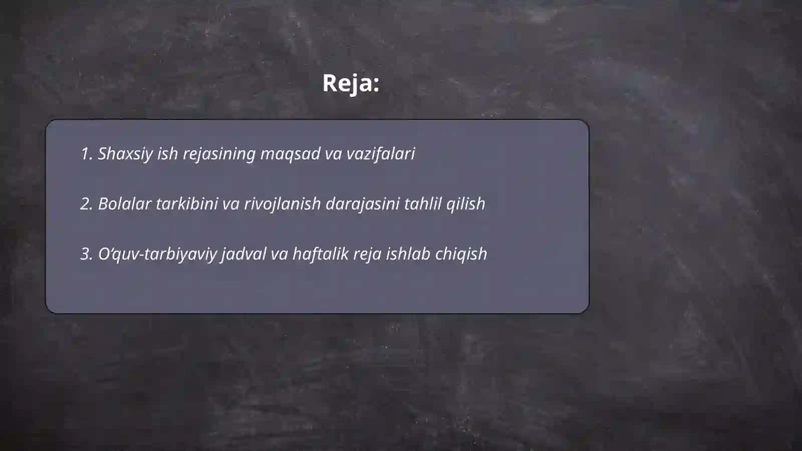 Tarbiyachining shaxsiy ish rejasi 2