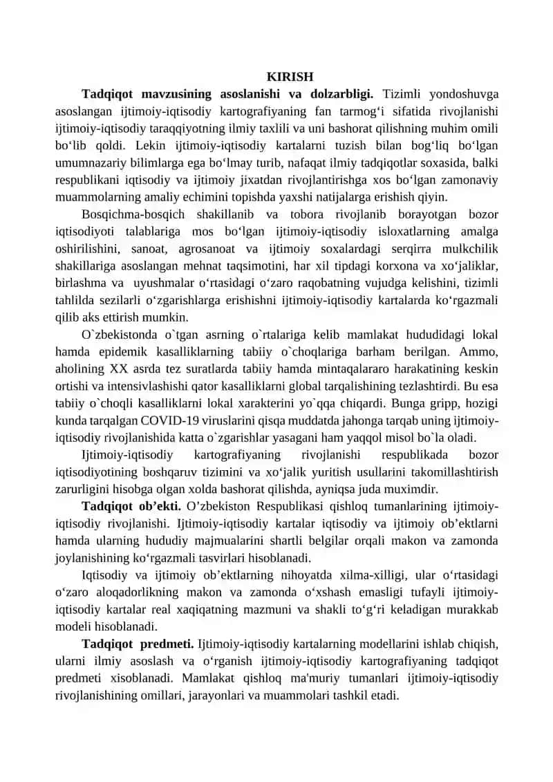 QISHLOQ, MA'MURIY TUMANLARNING YIRIK MASSHTABLI IJTIMOIY-IQTISODIY KARTALARINI TUZISH 2