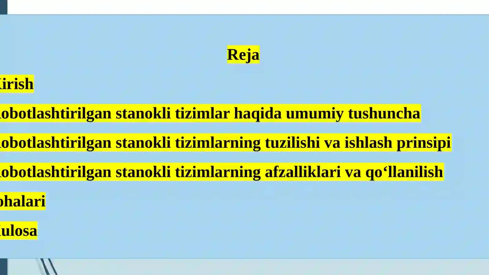 ROBOTLASHTIRILGAN STANOKLI TIZIMLARI 2