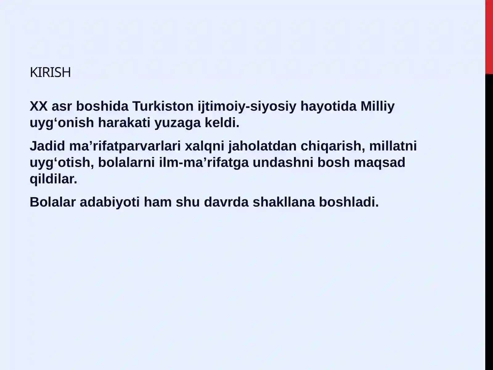 Milliy uyg‘oNish harakati va jadid ma’rifatparvarlarining o‘zbek bolalar adabiyotini yuzaga keltirishdagi o‘rni 2