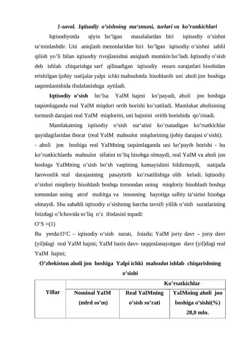 Iqtisodiy o’sish nazariyasi 2