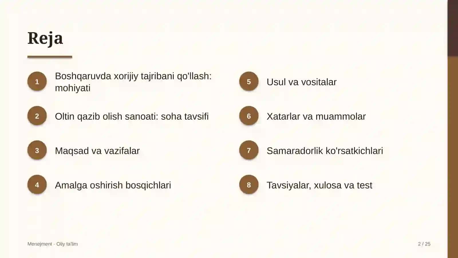 oltin qazib olish sanoatida boshqaruvda xorijiy tajribani qo'llash 2035 2