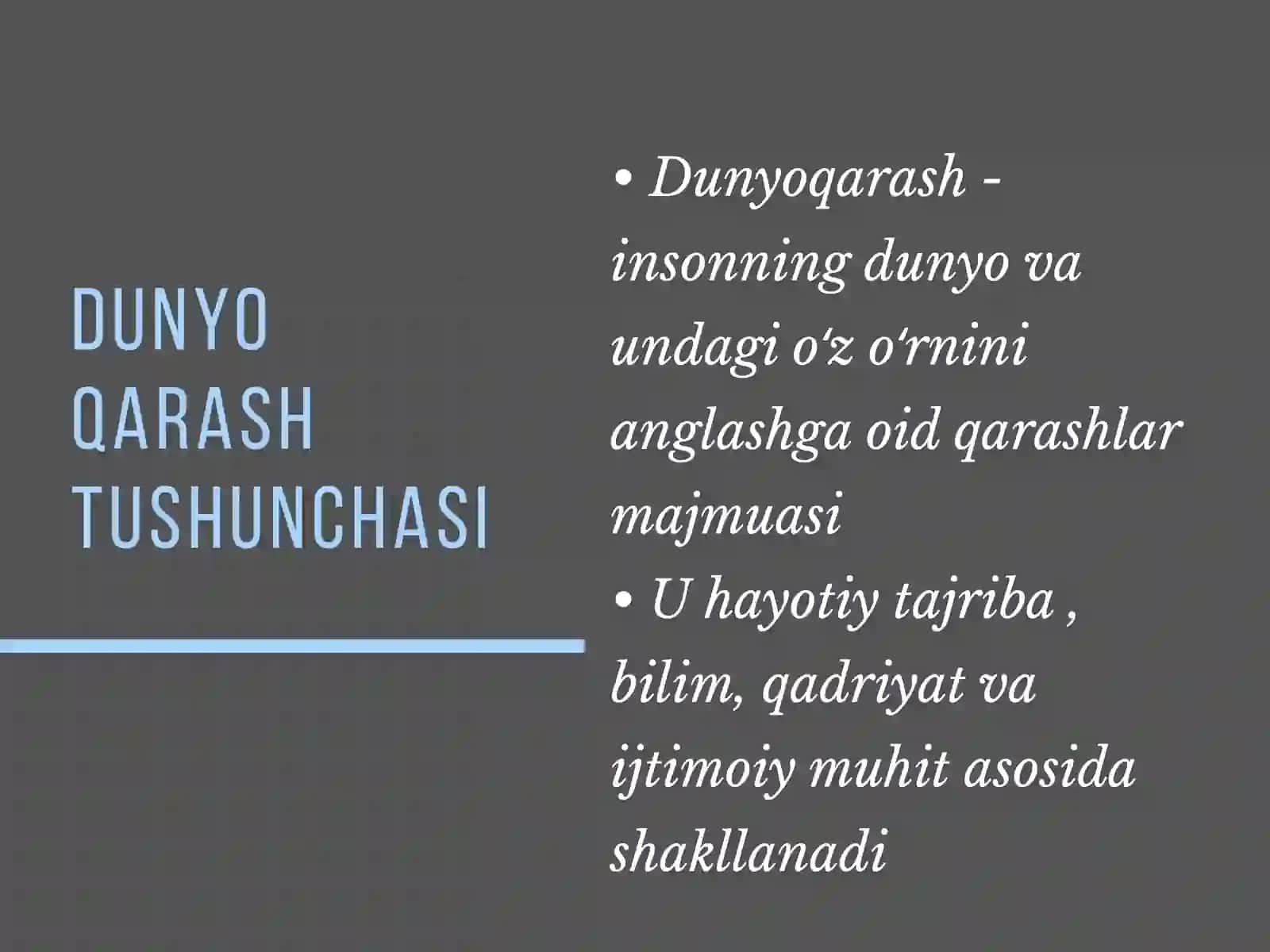 Dunyo qarashni shakllantiruvchi omillar 2