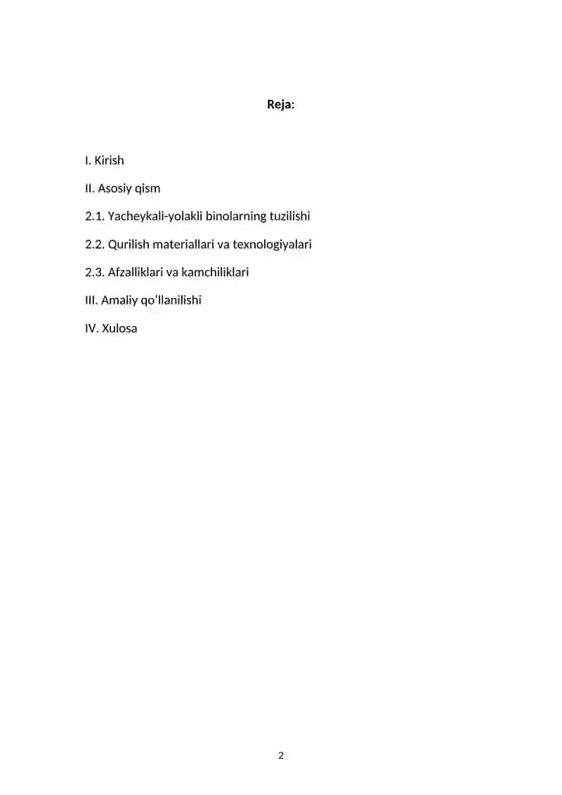 YACHEYKALI YOLAKLI TURDAGI BINOLAR KURULISHI HAQIDA REFERAT 2