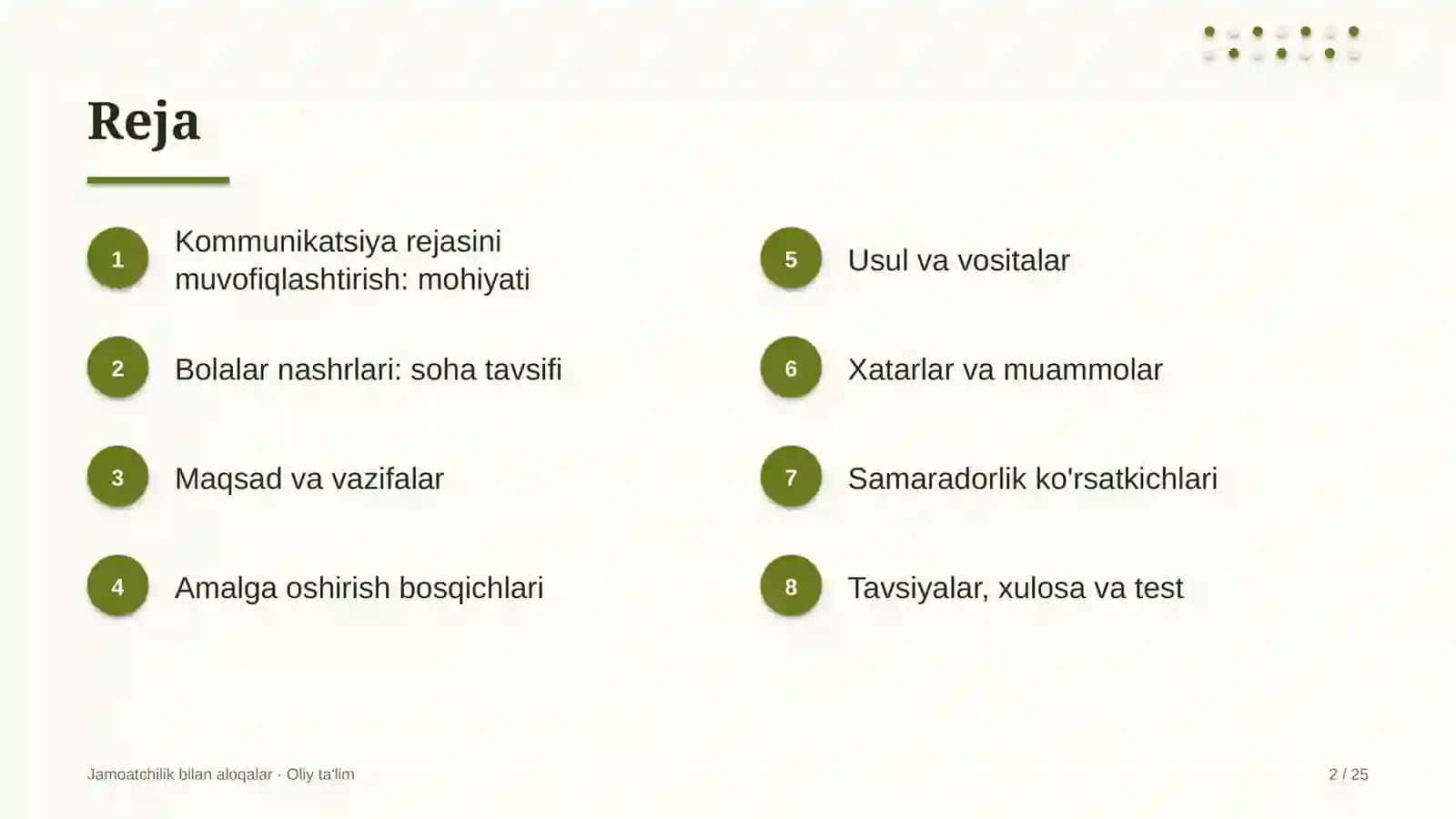 Bolalar nashrlarida kommunikatsiya rejasini muvofiqlashtirish 2