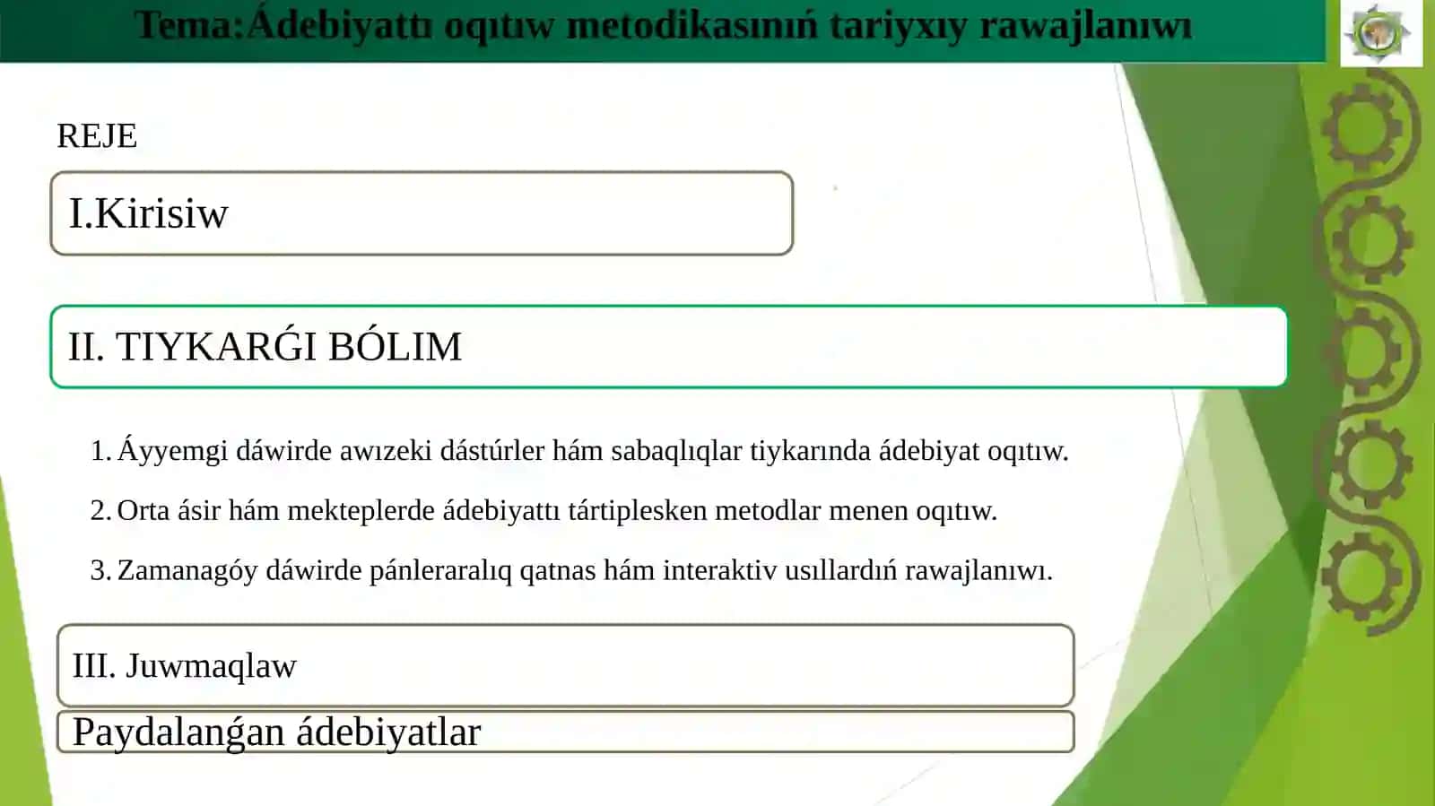 Ádebiyatı oqıtıw metodikası 2