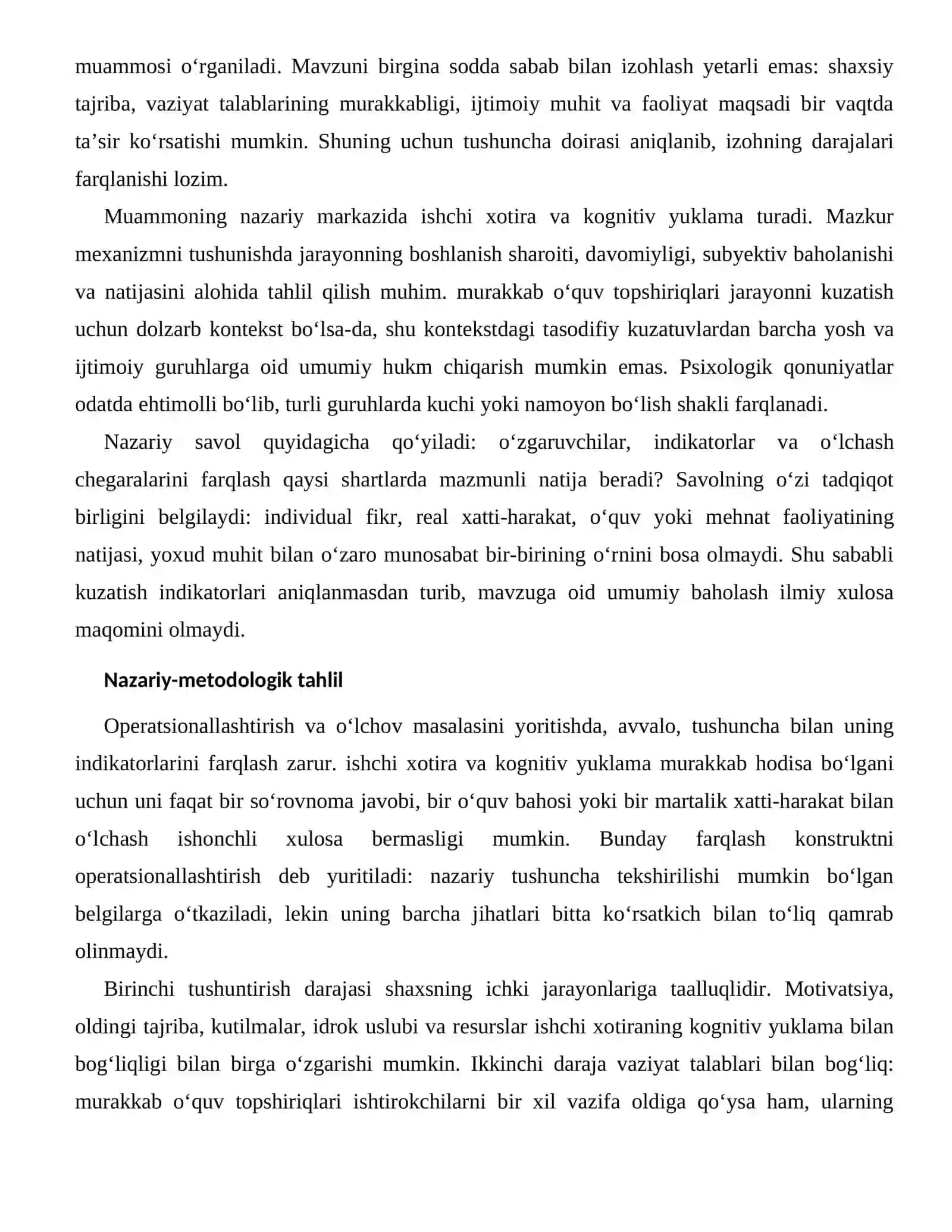 Ishchi xotiraning kognitiv yuklama bilan bog‘liqligi — Baholash va diagnostika masalalari 2