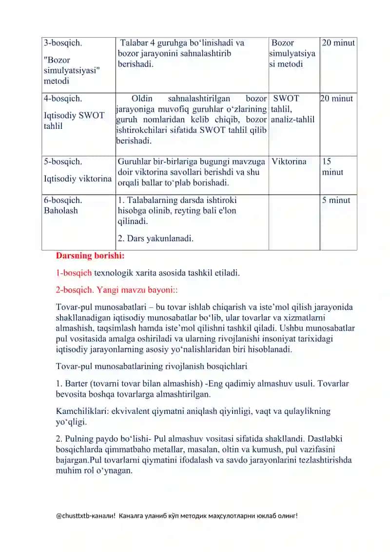 Fan: Iqtisodiy bilim asoslari fanini oʻqitish metodikasi 2