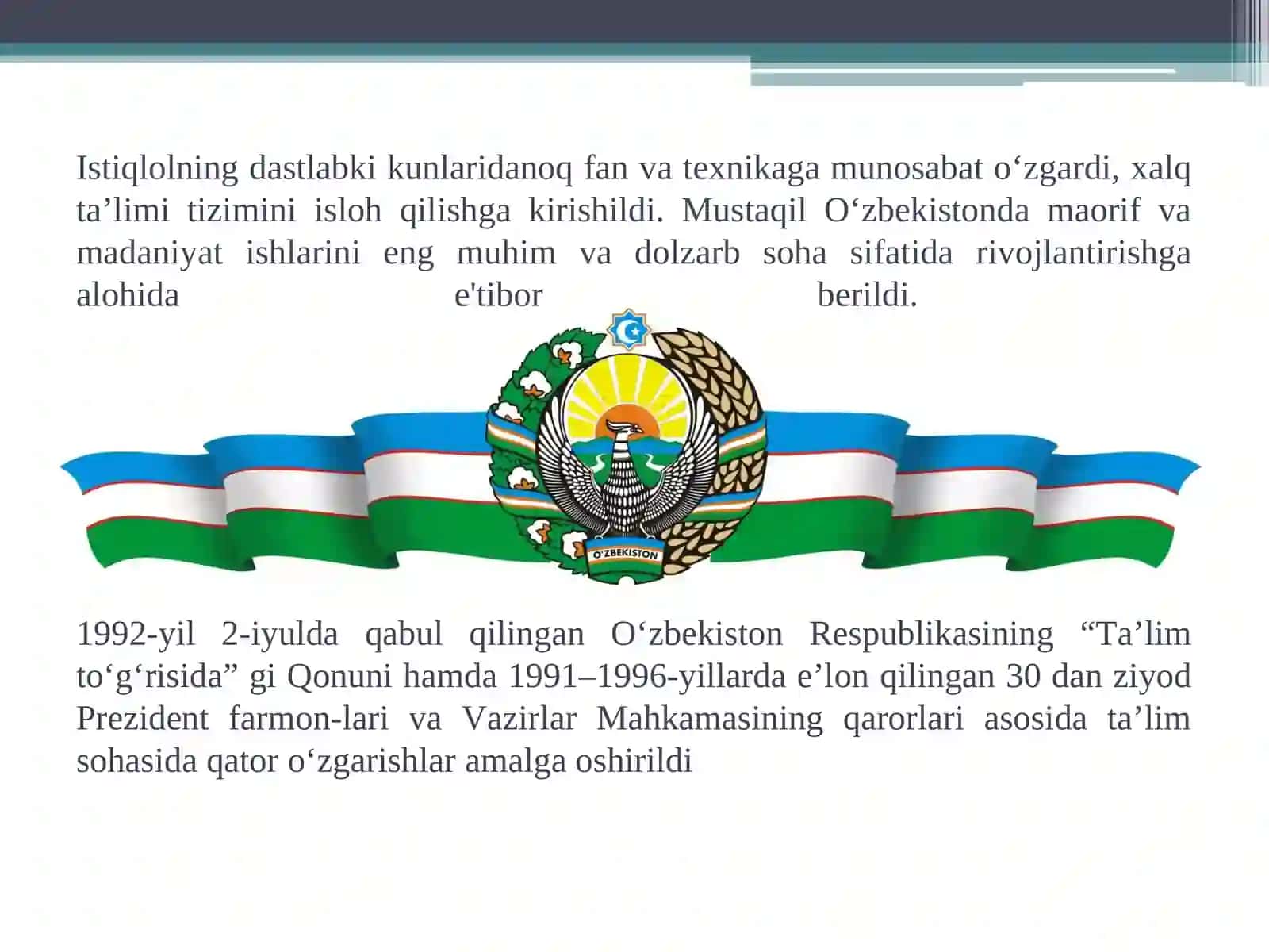 O’ZBEKISTON RESPUBLIKASIDA Kadrlash tayyorlash va TA’LIM SOHASIDA AMALGA OSHIRILGAN ISLOHOTLAR 2