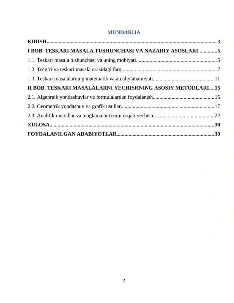 Teskari masalalar yechish metodikasi 2