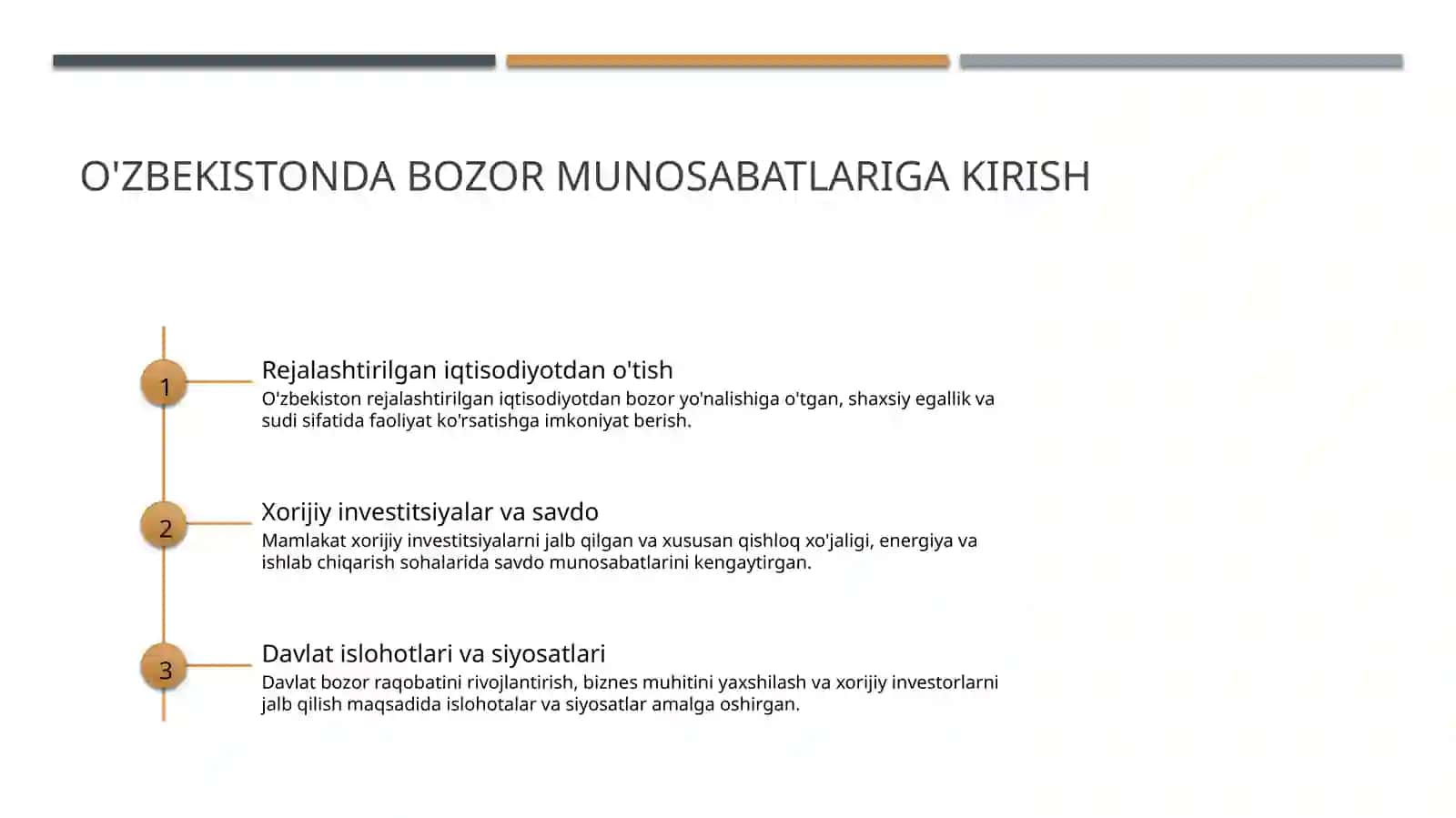 Oʻzbekiston respublikasida bozor munosabatlarining shakllanishi bosqichlari va xususiyatlari. 2