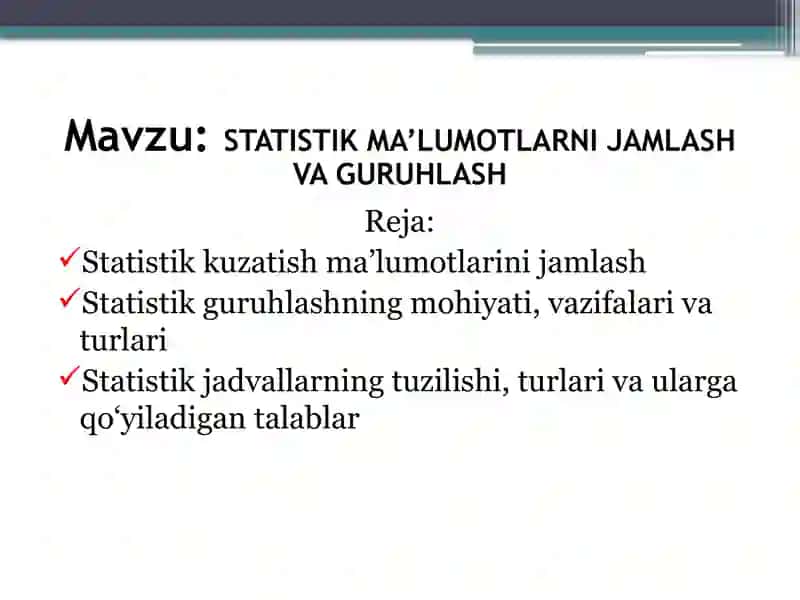 STATISTIK JAMLASH VAGURUHLASH 2