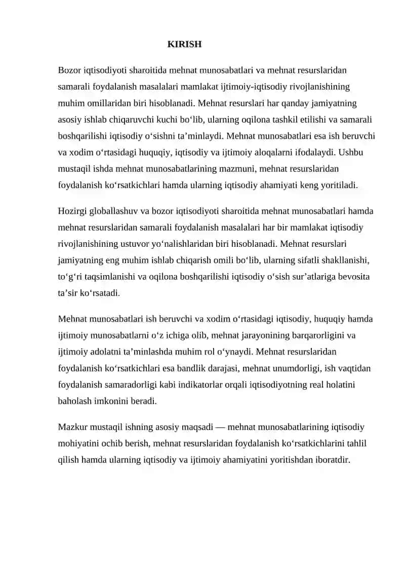MEHNAT MUNOSABATLARI VA MEHNAT RESURSLARIDAN FOYDALANISH KO‘RSATKICHLARI 2