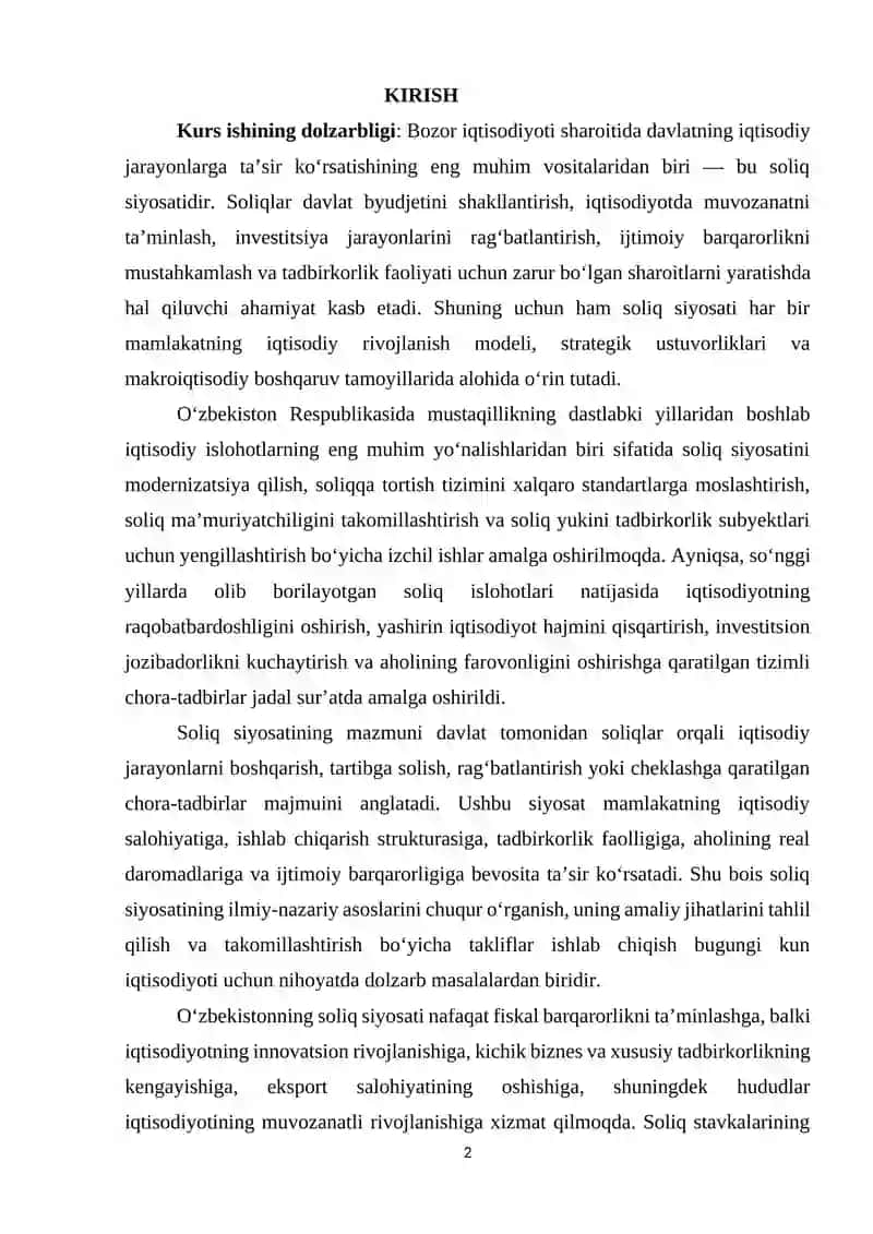 O'zbekiston Respublikasi soliq siyosati: mazmuni va mohiyati 2