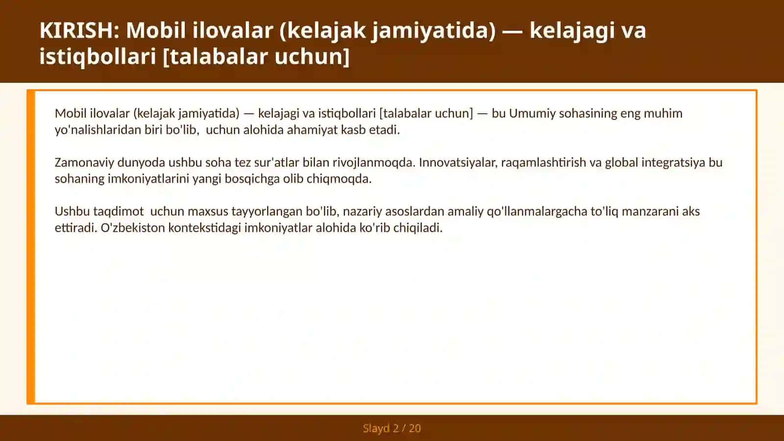 MOBIL ILOVALAR (KELAJAK JAMIYATIDA) — KELAJAGI VA ISTIQBOLLARI [TALABALAR UCHUN] 2