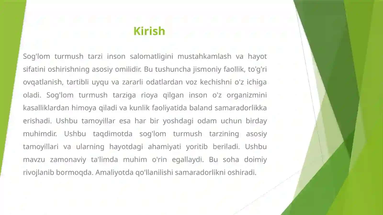SOG'LOM TURMUSH TARZINING ASOSIY TAMOYILLARI 2