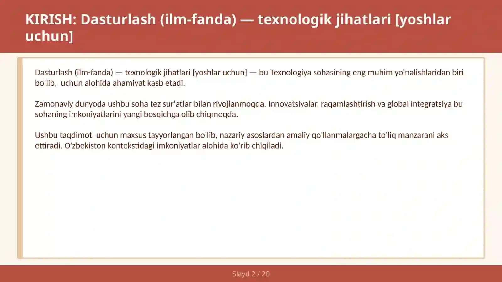 Dasturlash (ilm-fanda) — texnologik jihatlari [yoshlar uchun] 2