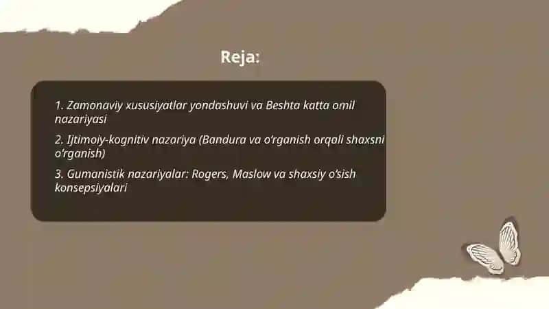 Shaxsni oʻrganishning zamonaviy nazariyalari 2