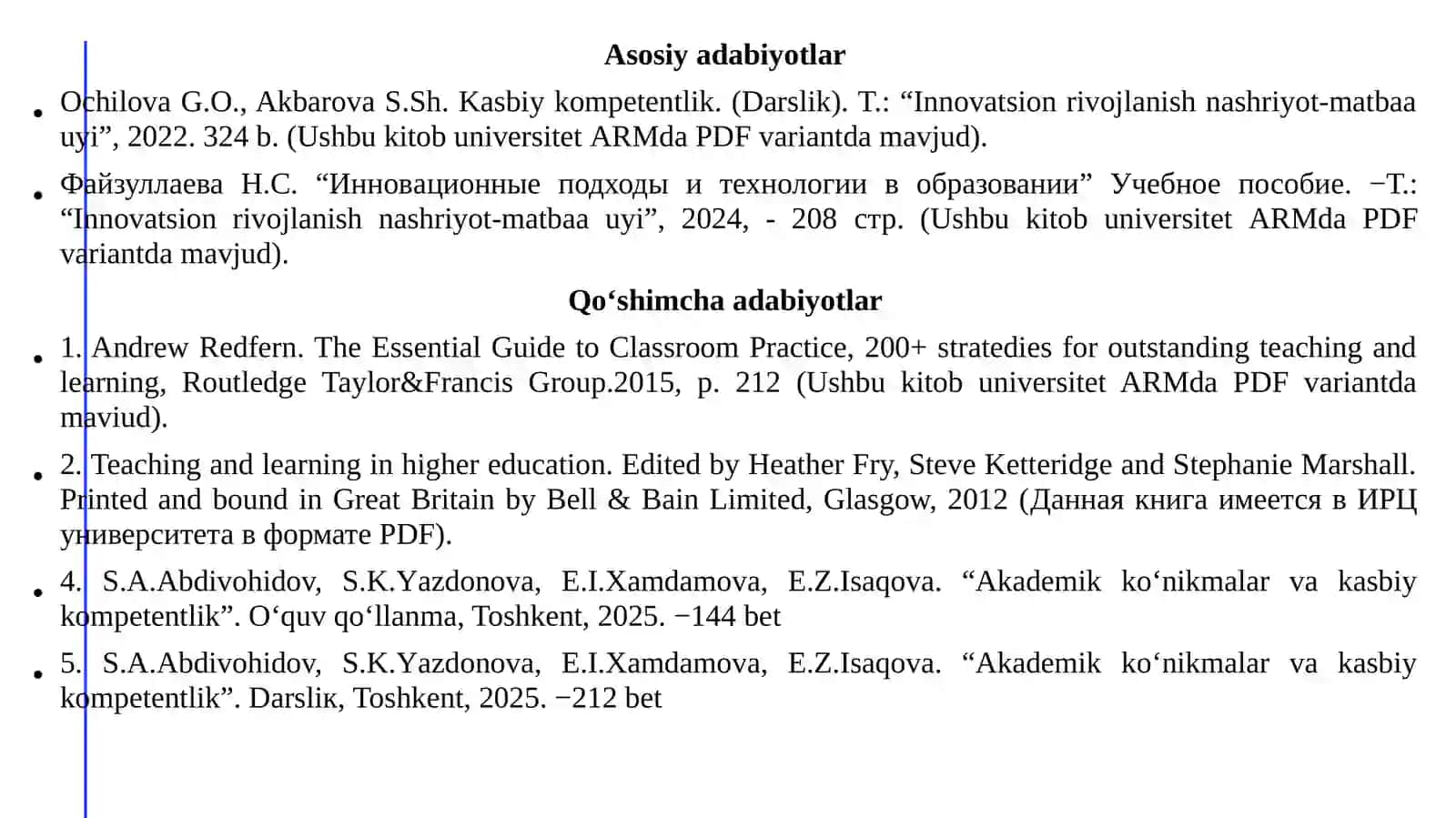 Akademik ko‘nikmalar va kasbiy kompetentlik 2
