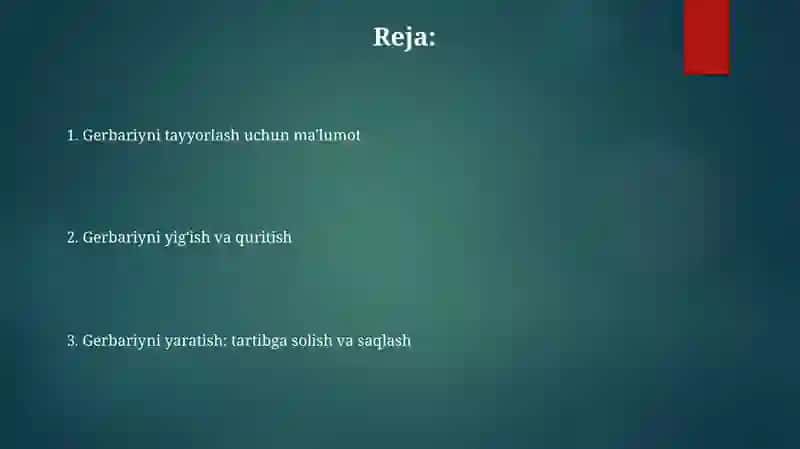 Gerbariy tayyorlash va tayyorlash usullari haqida malumot berish 2