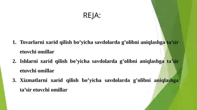 Tovarlarni xarid qilish bo'yicha savdolardagi g'olibni aniqlashga ta'sir etuvchi omillar tahlili 2