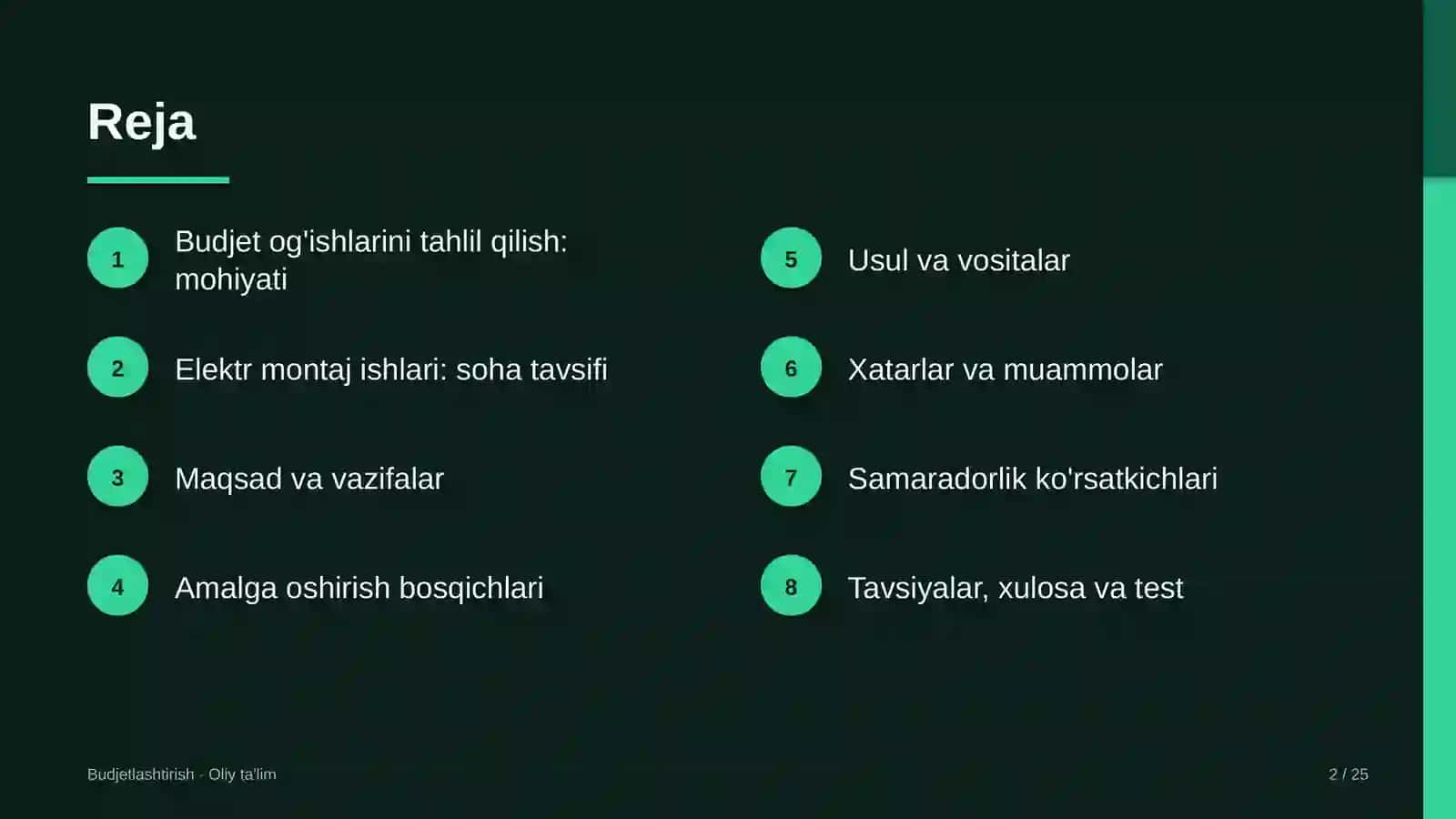 elektr montaj ishlarida budjet og'ishlarini tahlil qilish 8665 2