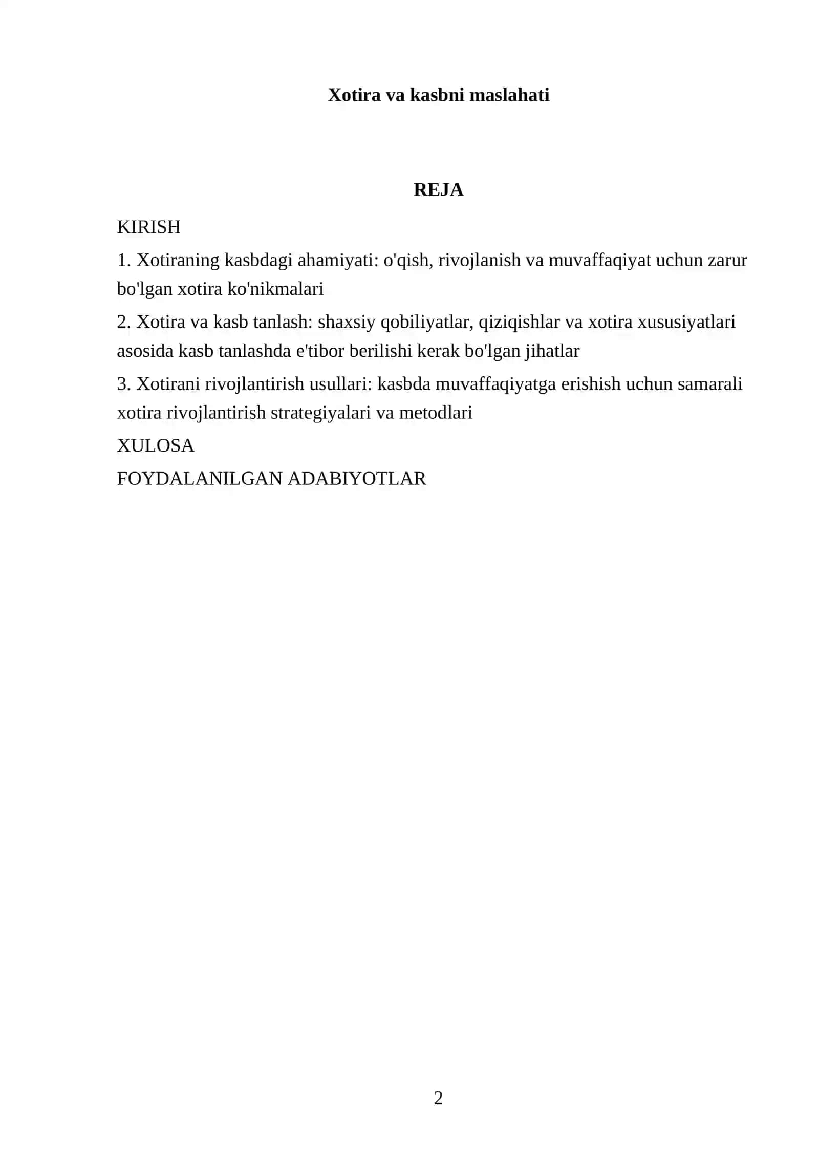 Xotira va kasbni maslahati 2