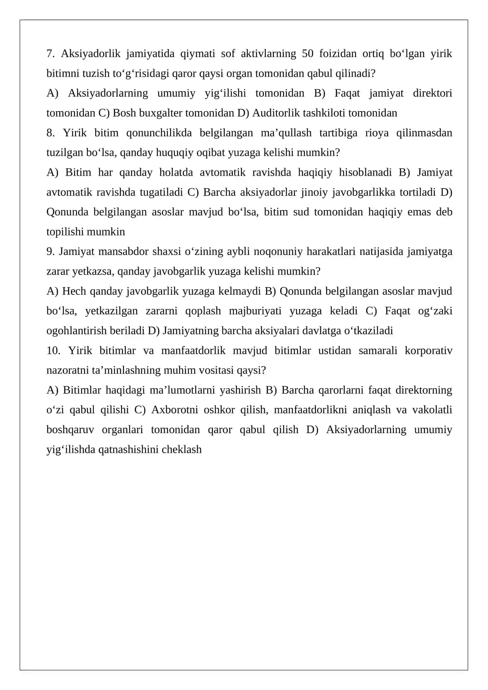 Yirik bitimlar va manfaatdorlik mavjud bitimlar 2