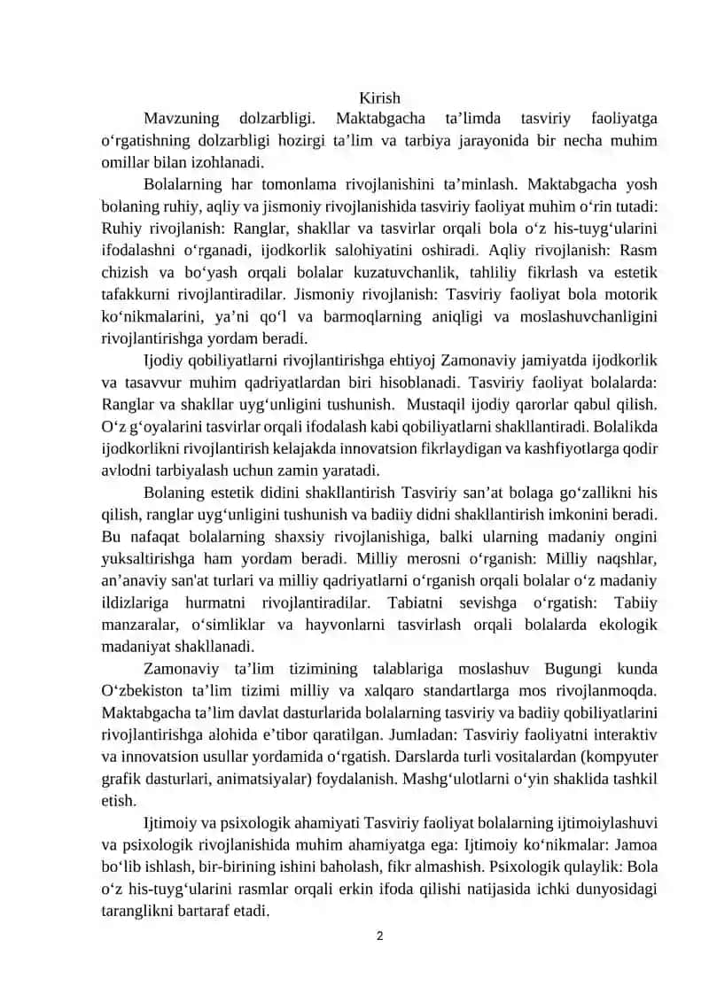 Tasviriy faoliyatning maktabgacha yoshdagi bolalar rivojlanishidagi o‘rni 2