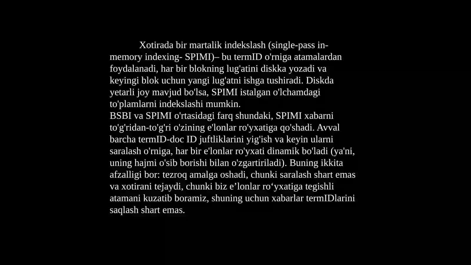 Xotirada bir martalik indekslash 2