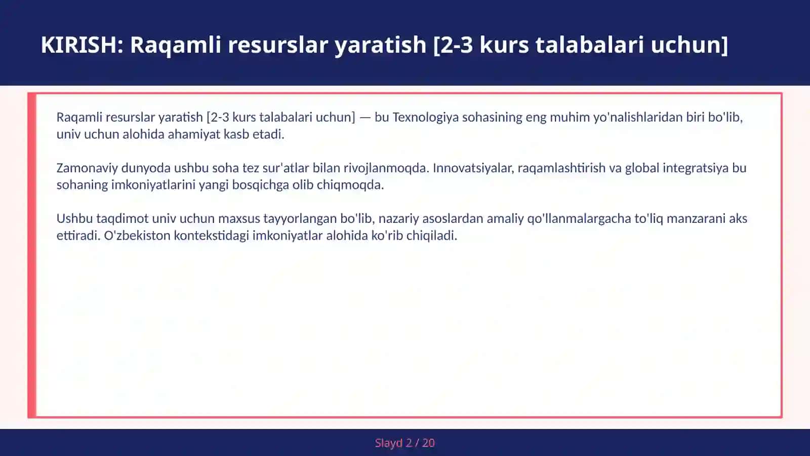 Raqamli resurslar yaratish [2-3 kurs talabalari uchun] 2