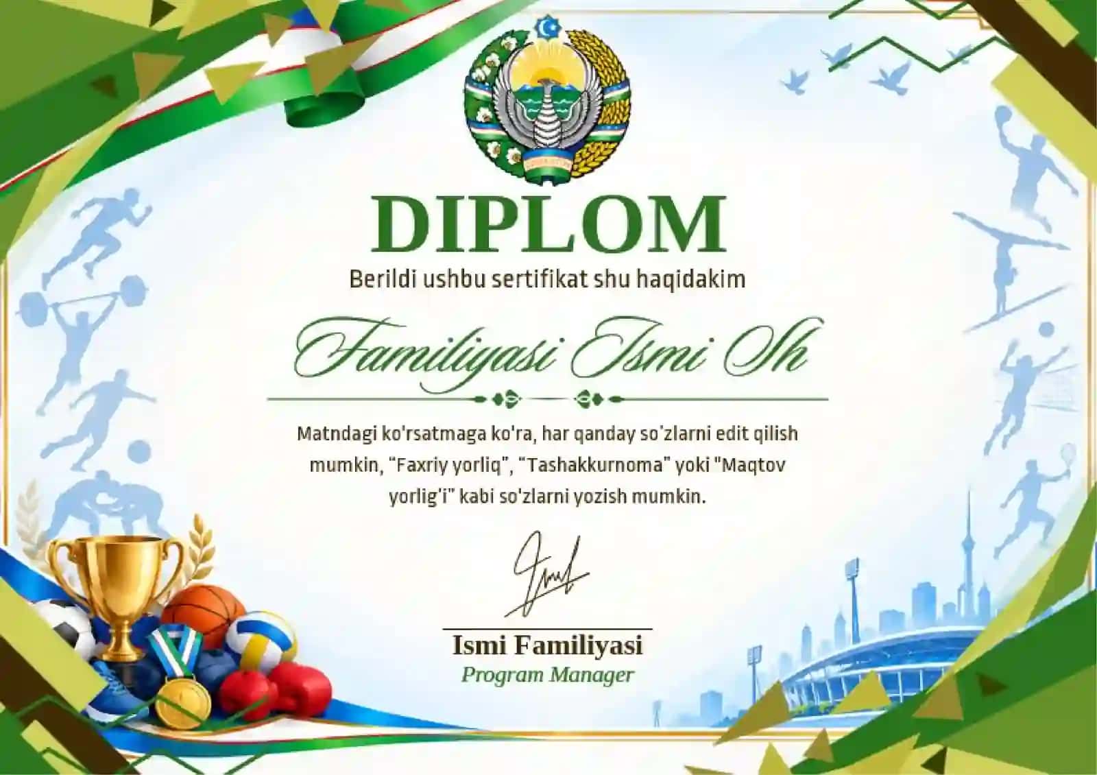 Shablon diplom, sertifikat, faxriy yorliq, tashakkurnoma yoki maqtov yorlig'i 2