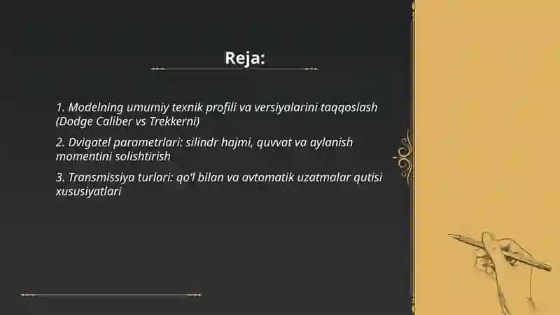 Dodge Caliber va Trekkerni texnik xarakteristikasini solishtirish taqqoslash va xulosa 2