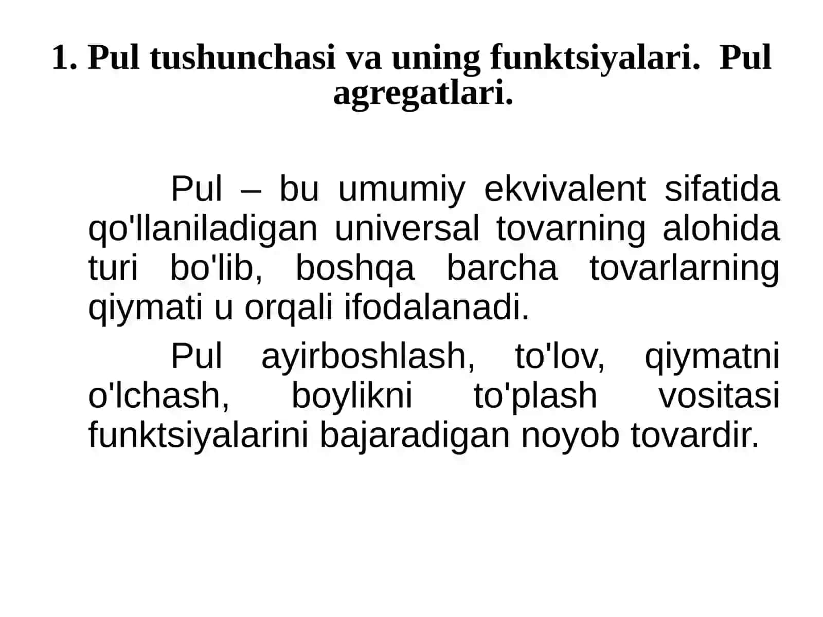 8-mavzu. Pulga talab funktsiyasi.Pultaklifi.Pulbozoridagimuvozanat 2