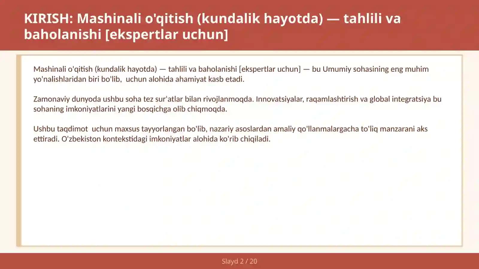 Mashinali o'qitish (kundalik hayotda) — tahlili va baholanishi [ekspertlar uchun] 2