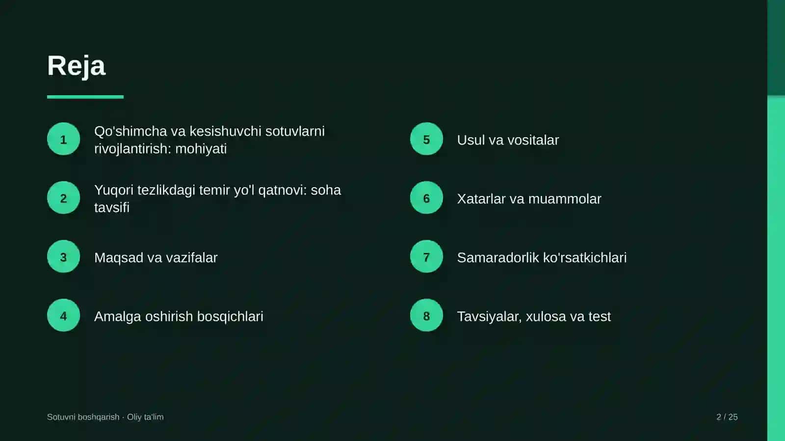Yuqori tezlikdagi temir yo'l qatnovida qo'shimcha va kesishuvchi sotuvlarni rivojlantirish 2