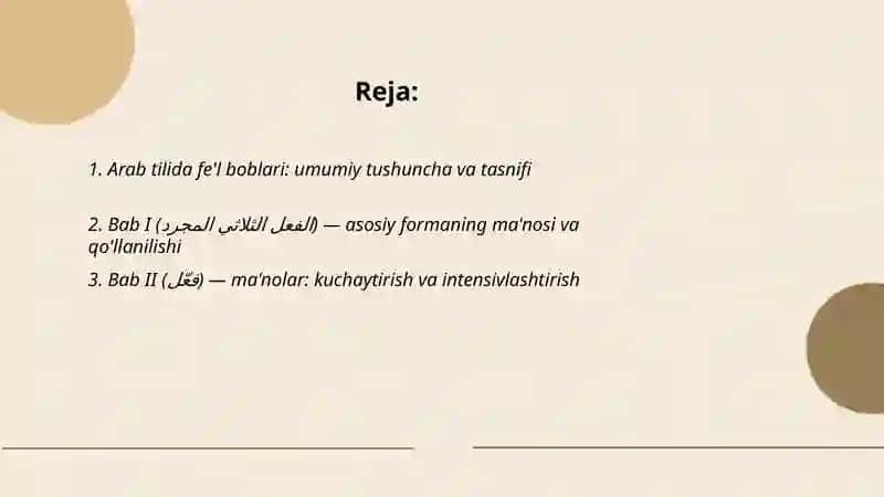 Arab tilida feʼl boblari va ularning ma'nolari 2